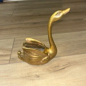 Vintage Brass Swan Planter Whimsical Garden Long Neck Reeves California